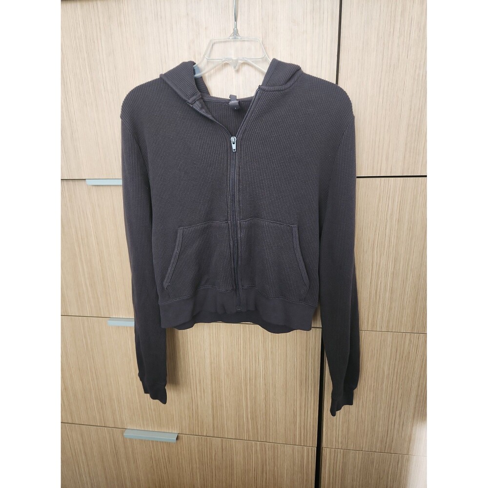 SKIMS Dark Brown Cropped Full-Zip Hooded Jacket Size L
